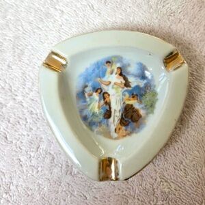 Vintage Ceramic Ashtray with Gold Accents